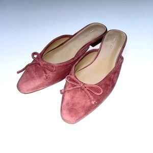 Ann Taylor Suede Ballet Flat Slides Mule Shoes in‎ Raspberry Blush Sz 7